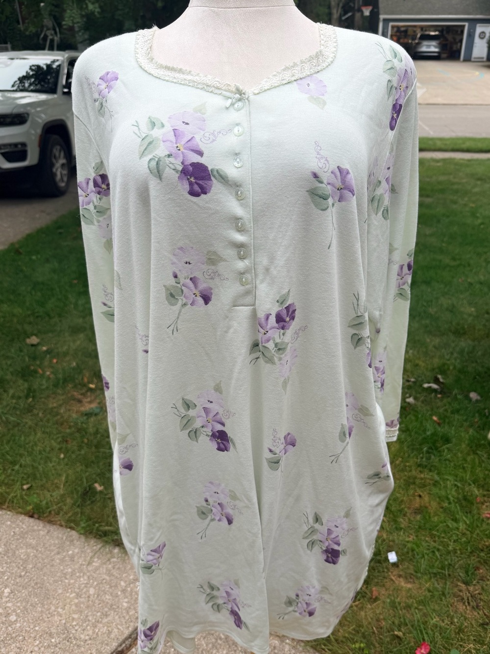 Aria Collection 2X Cotton Floral Lace Long Sleeve Nightgown Fairycore Cottagecor